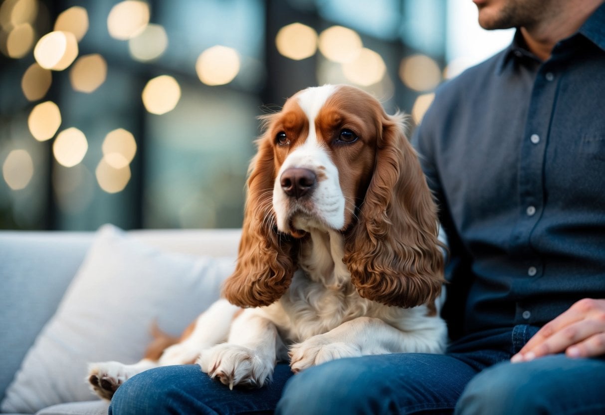 A Cocker Spaniel sitting calmly next to a person, providing comfort and companionship