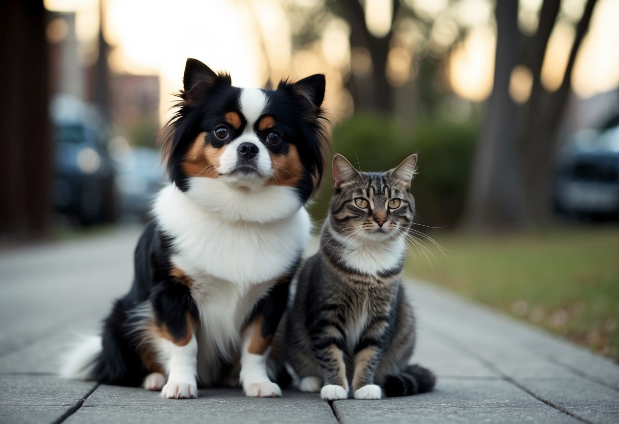 A Japanese Chin dog peacefully coexists with a cat, displaying the harmony between the two breeds